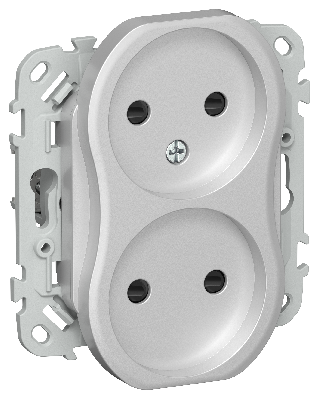 FLITE Розетка 2-местная без заземления с защитными шторками безвинтовое крепление 10А РСш02-1-ФлА алюминий IEK