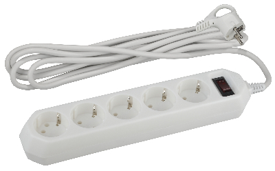 Фильтр сетевой 5х3м 10А с/з с выключателем белый