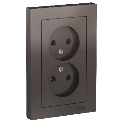 Розетка ATLASDESIGN двойная без заземления 16А в сборе мокко