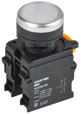 Кнопка с фиксацией d=22мм 1NO+1NC белая MASTER IEK