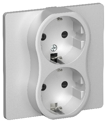 FLITE Розетка 2-местная с заземлением с защитными шторками безвинтовое крепление 16А в сборе РСш12-1-К-ФлА алюминий IEK