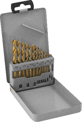 Набор спиральных сверл по металлу HSS TiN в металлическом кейсе, d1.5-6.5 мм, 13 предметов
