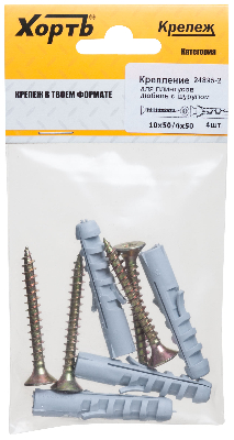 Дюбель с шурупом 10х50/6х50 для крепления плинтусов (4шт)