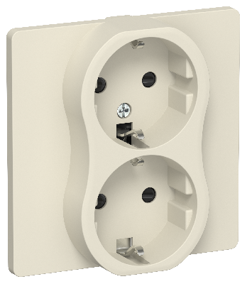FLITE Розетка 2-местная с заземлением с защитными шторками безвинтовое крепление 16А в сборе РСш12-1-К-ФлСл сливочный IEK