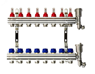 Коллекторная группа FHF-8RF set 8 контуров 1' х 3/4' с расходомерами, воздухоотводчиками и кронштейнами