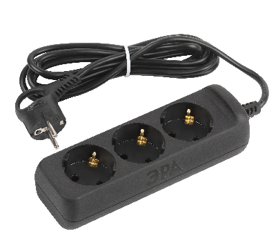 Удлинитель электрический UX-3e-5m-B с заземлением 3 розетки 5м ПВС 3x0,75мм2 10А черный