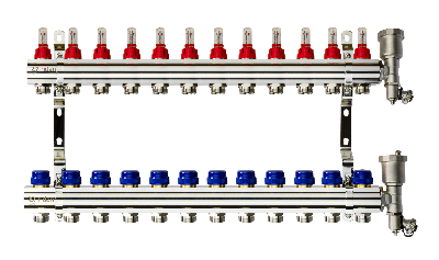 Коллекторная группа FHF-12RF set 12 контуров 1' х 3/4' с расходомерами, воздухоотводчиками и кронштейнами