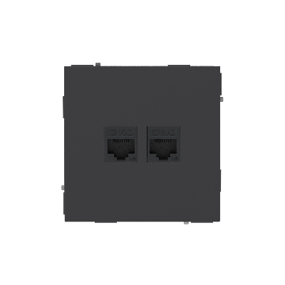 Компьютерная розетка RJ-45 без шторки, кат.5е двойная, KANT, черный уголь
