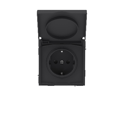 Розетка силовая, 2P+E, с з/ш, с крышкой, IP44, KANT, черный уголь