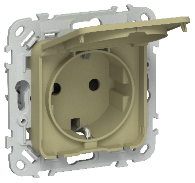 FLITE Розетка с заземлением с защитными шторками и крышкой безвинтовое крепление 16А IP44 РСшкр11-1-44-ФлО оливковый IEK