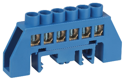 Шина NO-224-109 N ноль в комбинированном изоляторе на DIN-рейку ШНИ-8х12-6-Д-синий