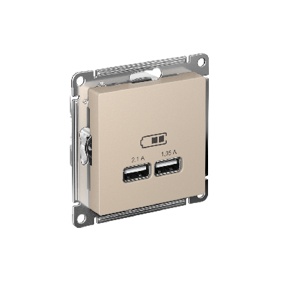 ATLASDESIGN USB РОЗЕТКА A+A, 5В/2,1 А, 2х5В/1,05 А, механизм, ПЕСОЧНЫЙ