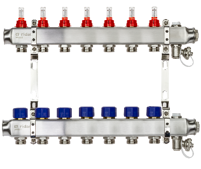 Коллекторная группа SSM-7RF set 7 контуров 1' x 3/4' с расходомерами и кронштейнами