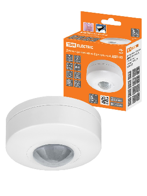 Датчик движения потолочный ДДП-03 1200Вт, 10-420с, 6м , 3+Лк, 120(сбоку)+360(сверху)гр IP33,