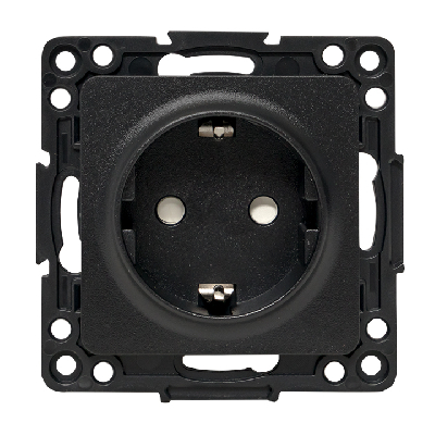 Стокгольм Механизм Розетки 1-местной с/з 16А в/к черный с защ. штор.
