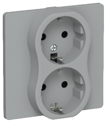 FLITE Розетка 2-местная с заземлением без защитных шторок безвинтовое крепление 16А в сборе РС12-1-К-ФлС серый IEK