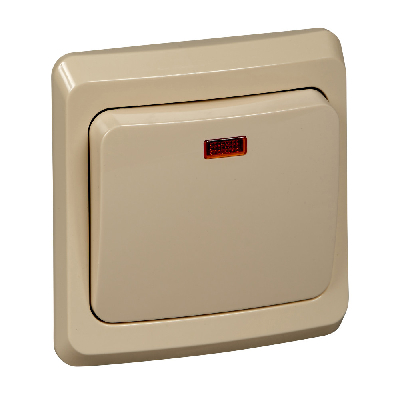 ЭТЮД Выключатель одноклавишный скрытый с подсветкой бежевый сх.1