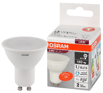 Лампа светодиодная LED 6 Вт GU10 6500К 480Лм спот 220 В (замена 50Вт) OSRAM