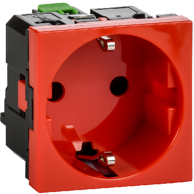 Розетка с заземлением  -  безвинтовые зажимы - без шторок 16А 250В - 90°- 2 модуля - красный