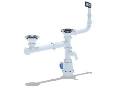 Cифон для мойки АНИ Грот 3 1/2'X40 двойной одноуровневый смещенный с гибким переливом и отводом стиральной машины