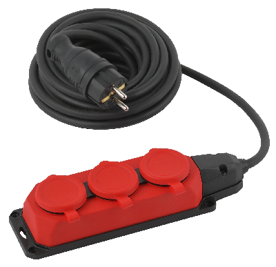 Удлинитель силовой UK-3e-3x1,5-5m-IP44(KG) с заземлением 3 розетки каучук 5м КГ 3х1,5мм2 IP44