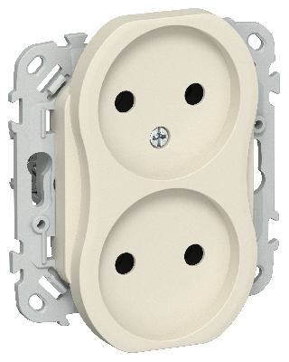 FLITE Розетка 2-местная без заземления без защитных шторок безвинтовое крепление 10А РС02-1-ФлСл сливочный IEK
