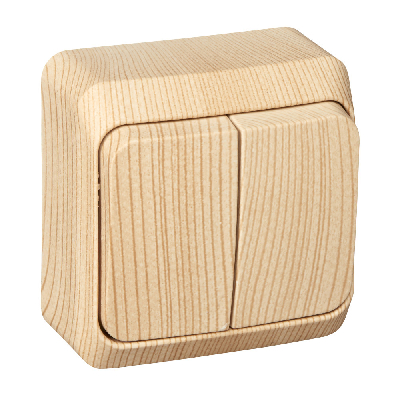 ЭТЮД Выключатель двухклавишный наружный с подсветкой Сосна