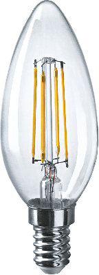 Лампа светодиодная LED 4вт E14 теплый свеча FILAMENT