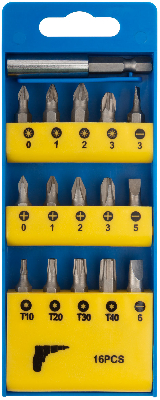 Биты набор 15 шт, CrV 25 мм + адаптер